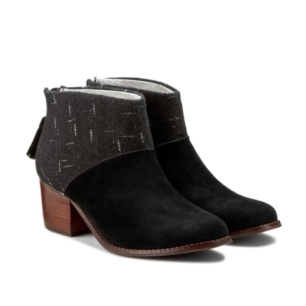 Tom’s black and grey Leila ankle booties with dust bag - never worn